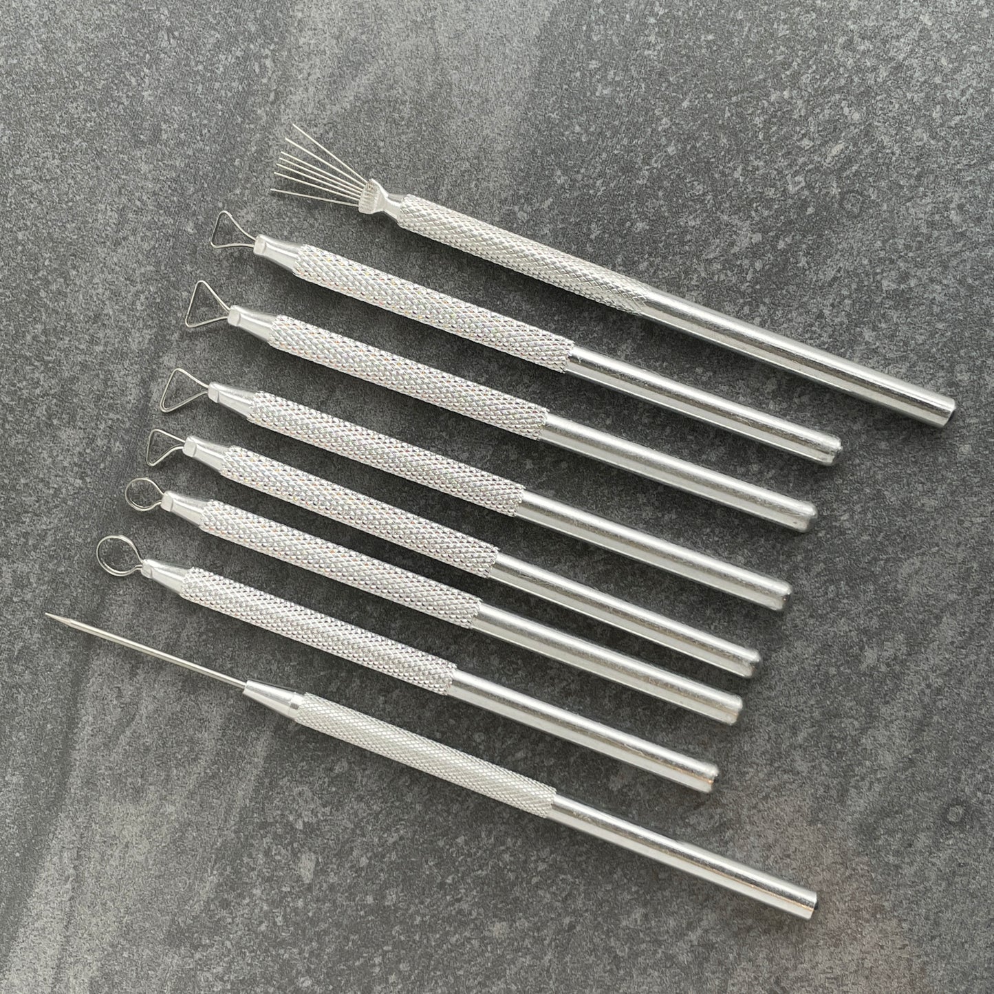 Set of 8 Aluminum Tools: Loops, Needle, Brush