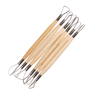 Set of 6 Wood Loop Tools with Stainless Steel Flat Wire