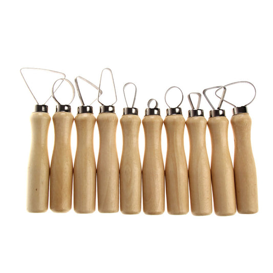 Set of 10 Wood Loop Tools with Stainless Steel Flat Wire